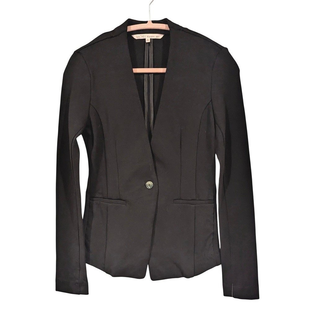 Rachel Rachel Roy Blazer S Black Collarless Stretch Knit Single Button NWT